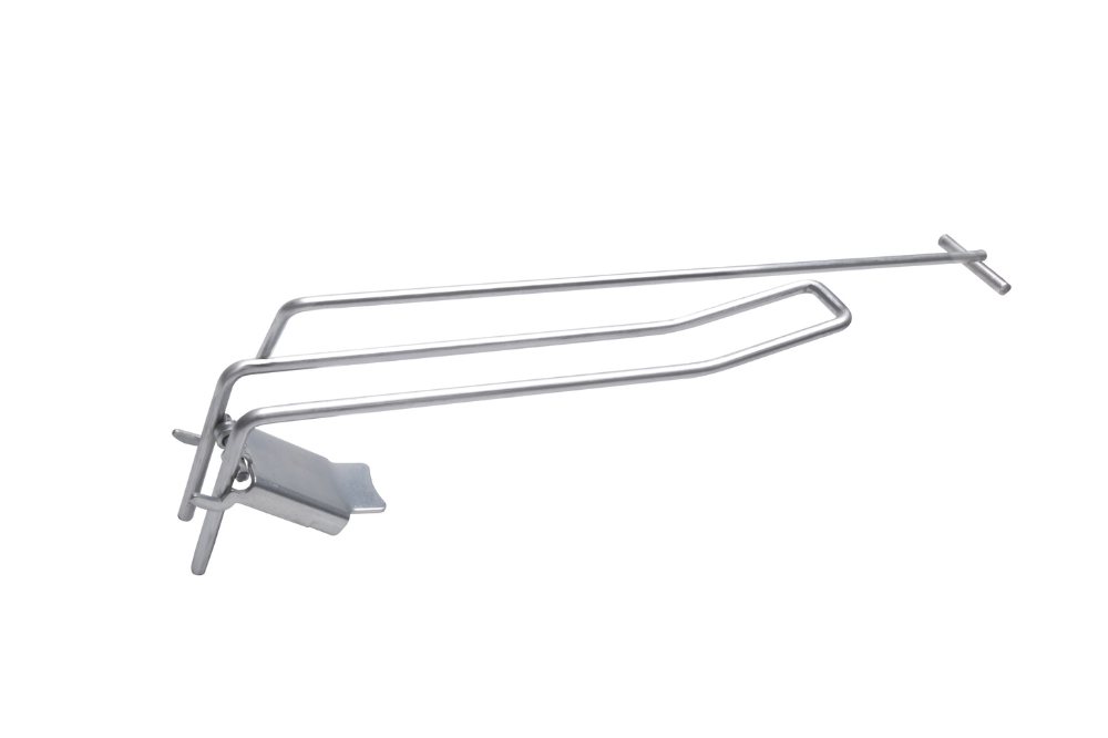 Double hook with a mounting plate and long label holder