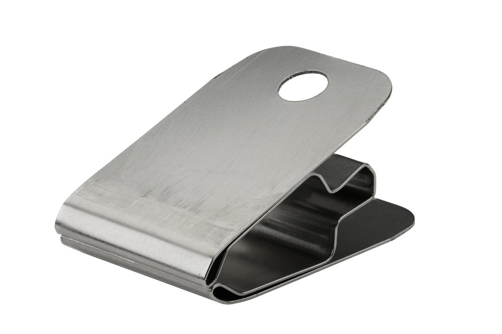 Bent metal clip with a round fixing hole