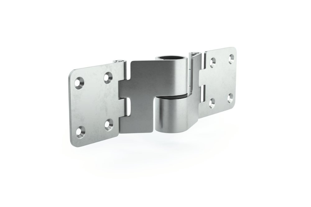 Metal hinge with two perforated mounting plates